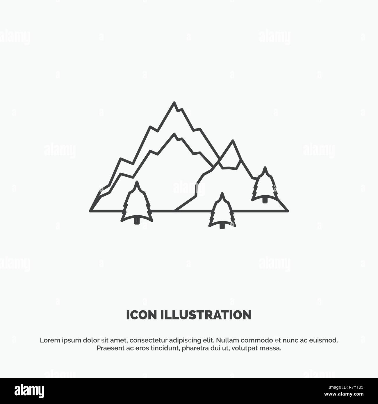 mountain, landscape, hill, nature, tree Icon. Line vector gray symbol for UI and UX, website or mobile application Stock Vector