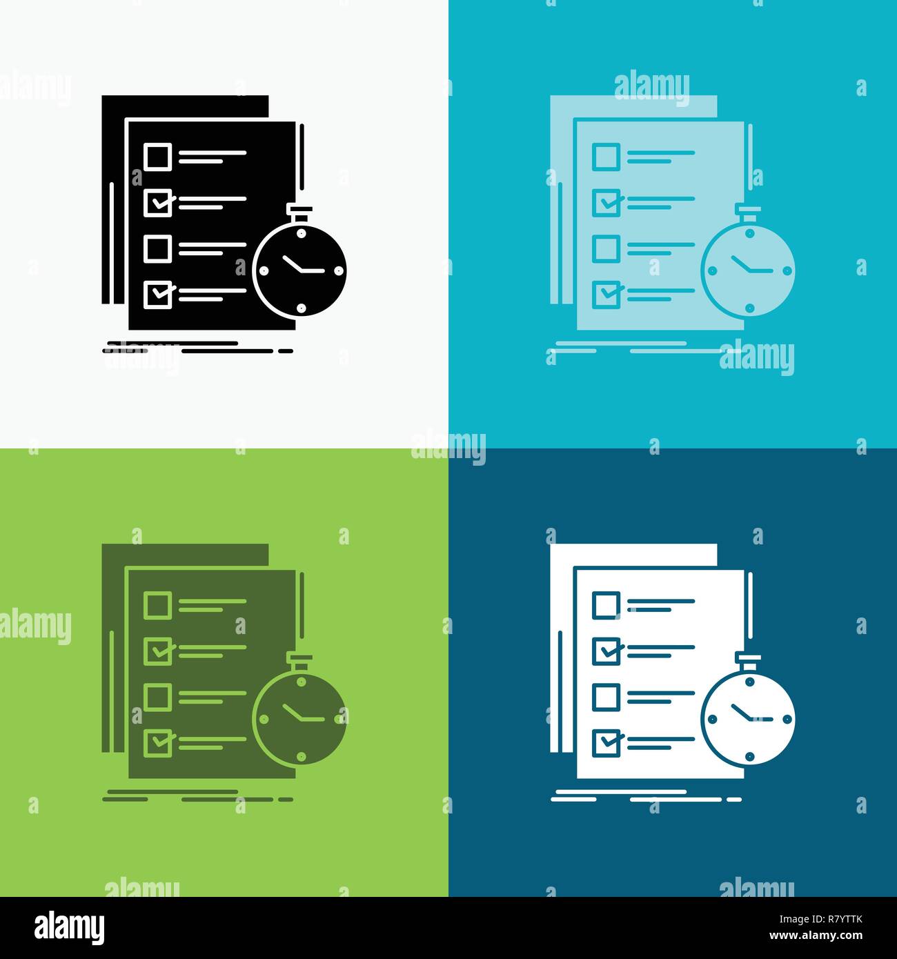 Todo Task List Check Time Icon Over Various Background Glyph Style