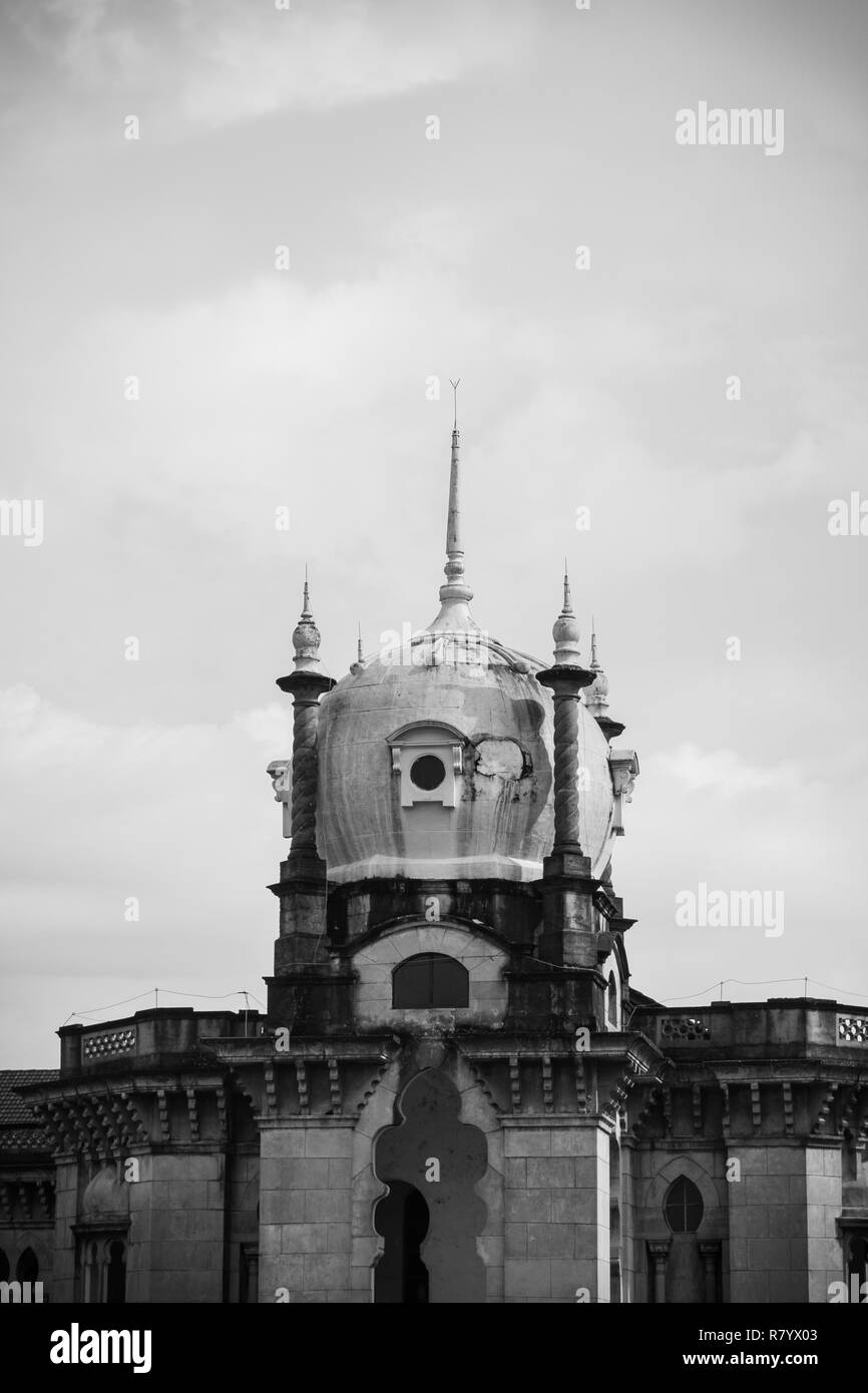 Old Building in Kuala Lumpur with dome and tower in Black and White Stock Photo