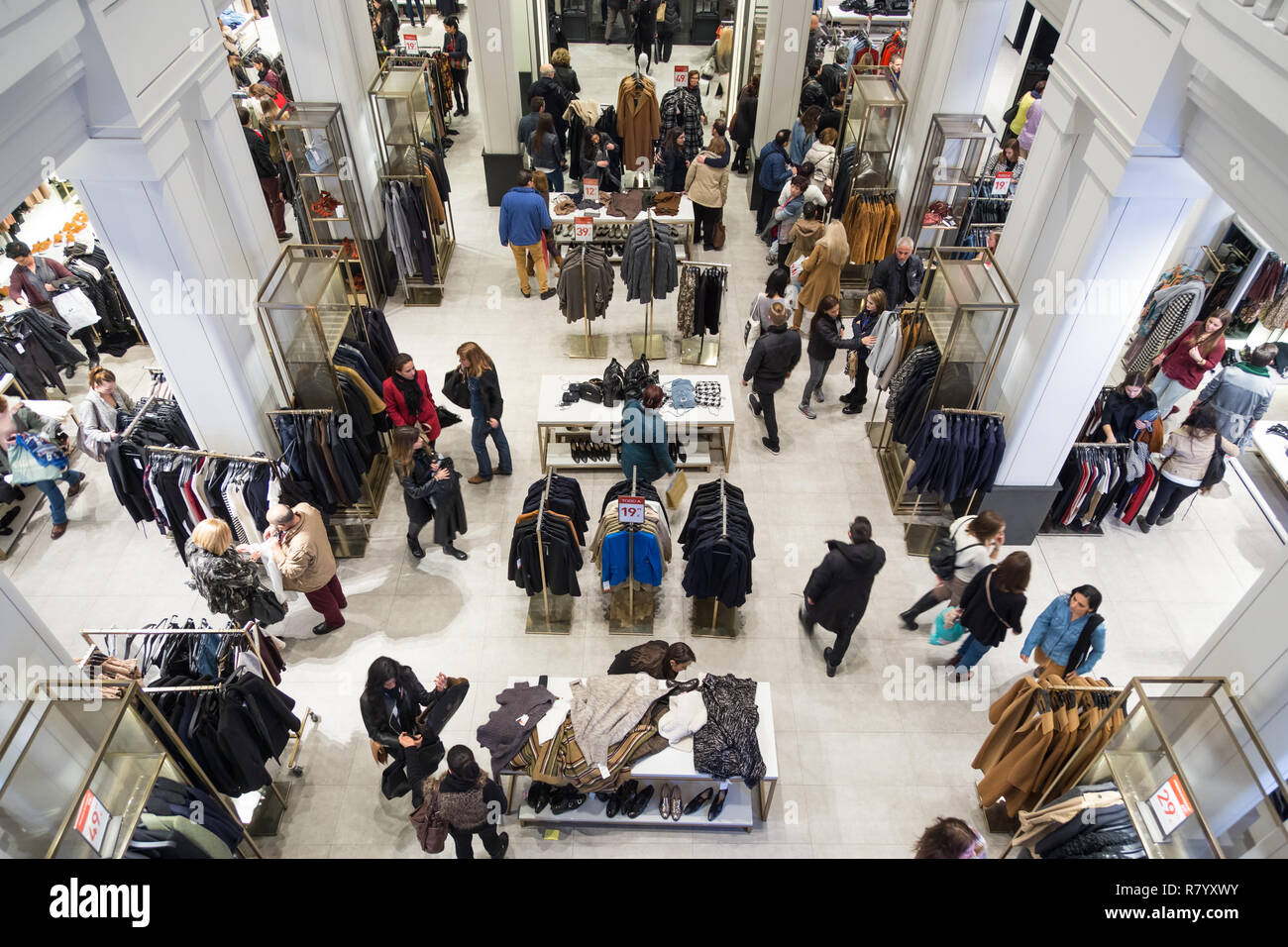 Interior of Zara store on Gran Via shopping street in Madrid, Spain.. Stock Photo
