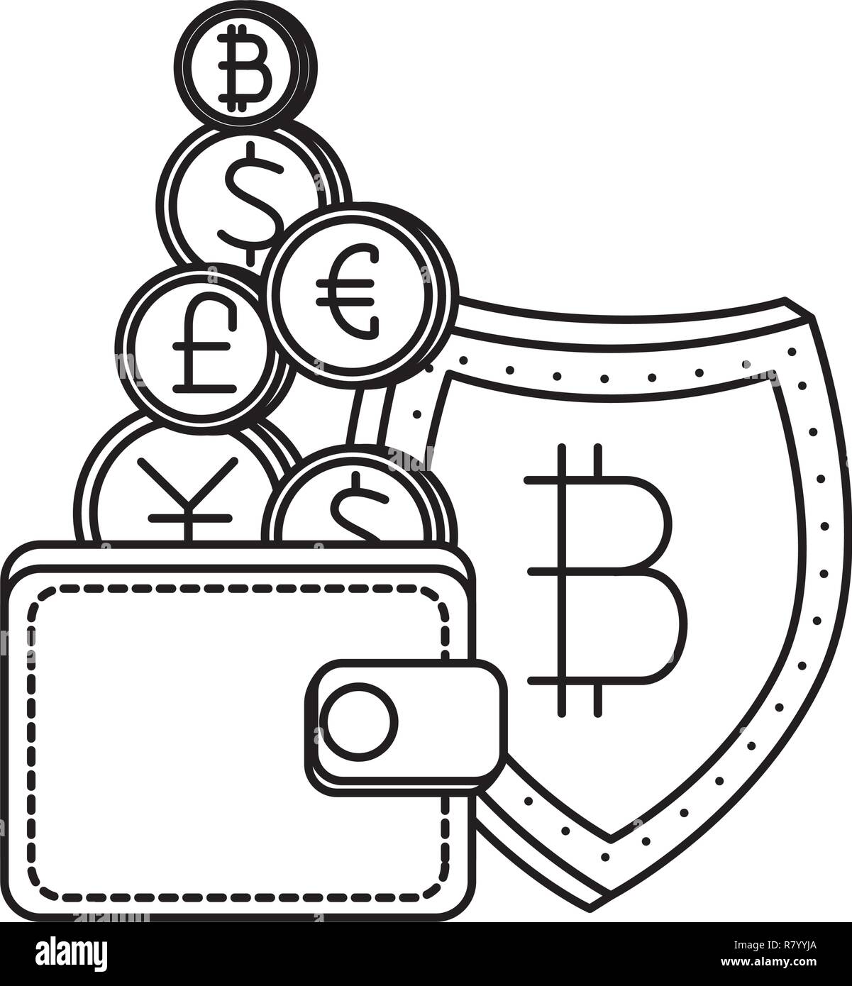 shield with bitcoin symbol vector illustration design Stock Vector ...