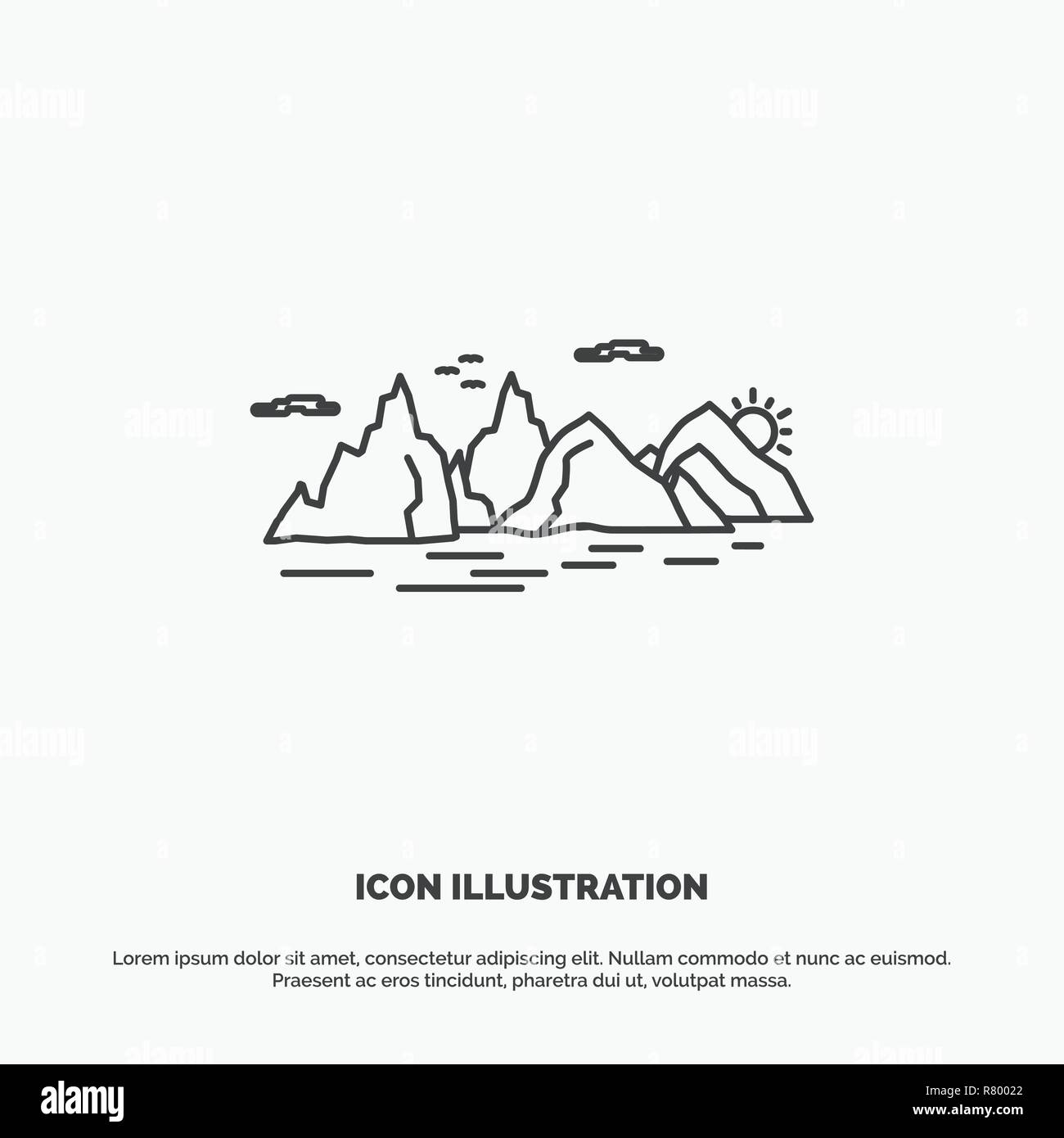 Mountain, hill, landscape, nature, cliff Icon. Line vector gray symbol for UI and UX, website or mobile application Stock Vector