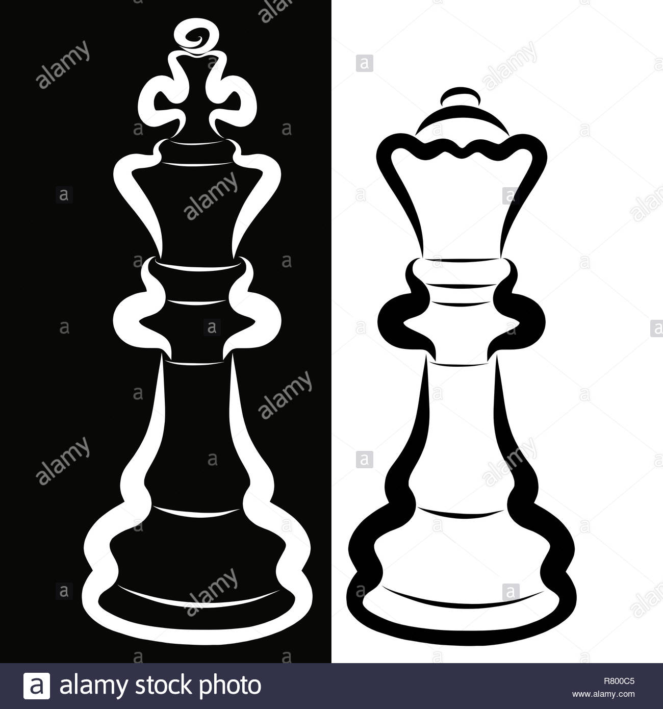 Contrast couple white king and black queen chess pieces