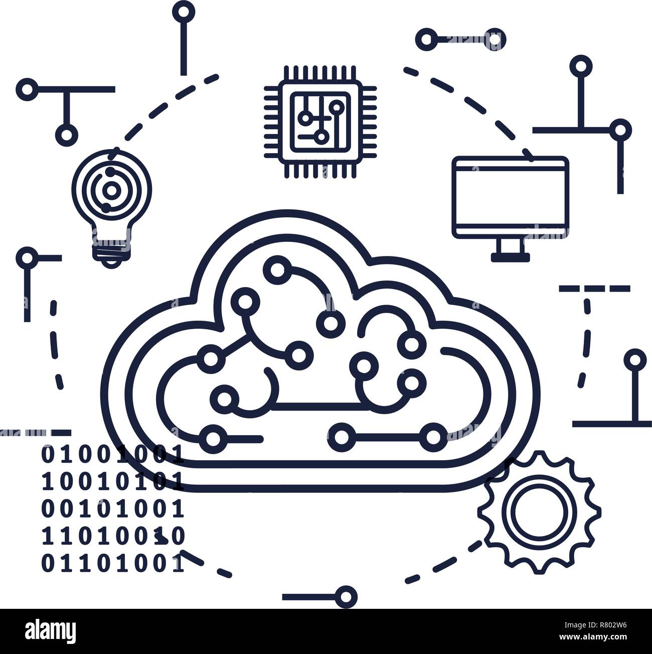 cloud computing server with circuit and icons vector illustration ...