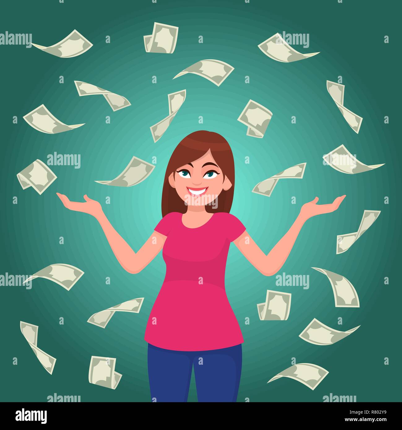 Cash / money / bank notes /currency bills falling around successful