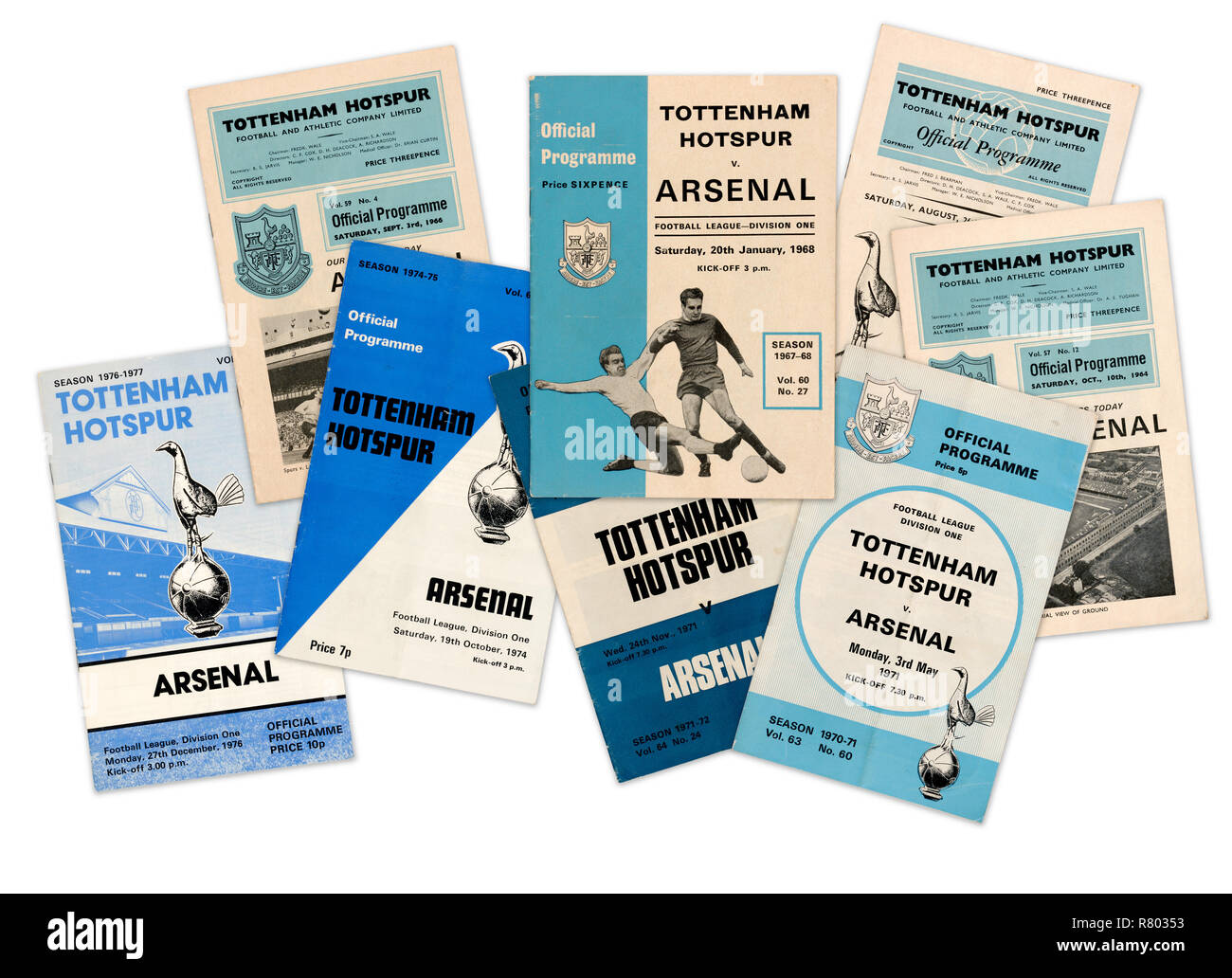 A collection of Tottenham Hotspur Football Club official programmes from the 1960's and 1970's (digital composite) Stock Photo
