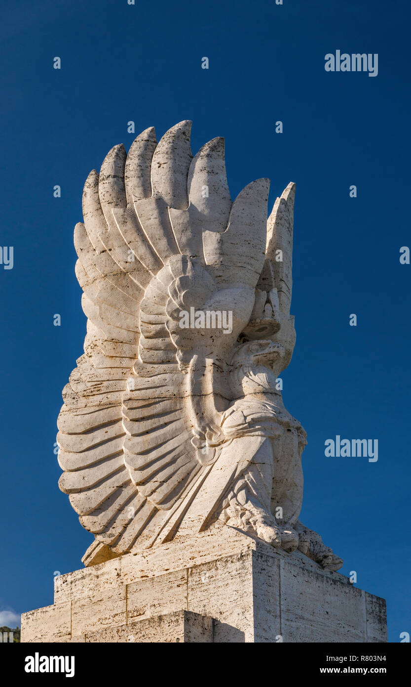 Polish Eagle sculpture at entrance to Polish War Cemetery near Abbey of Monte Cassino, Lazio, Italy Stock Photo