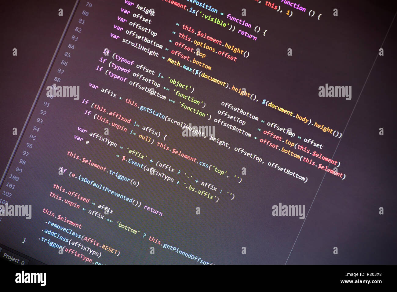 Colorful programming php and html source code on a monitor written by a ...