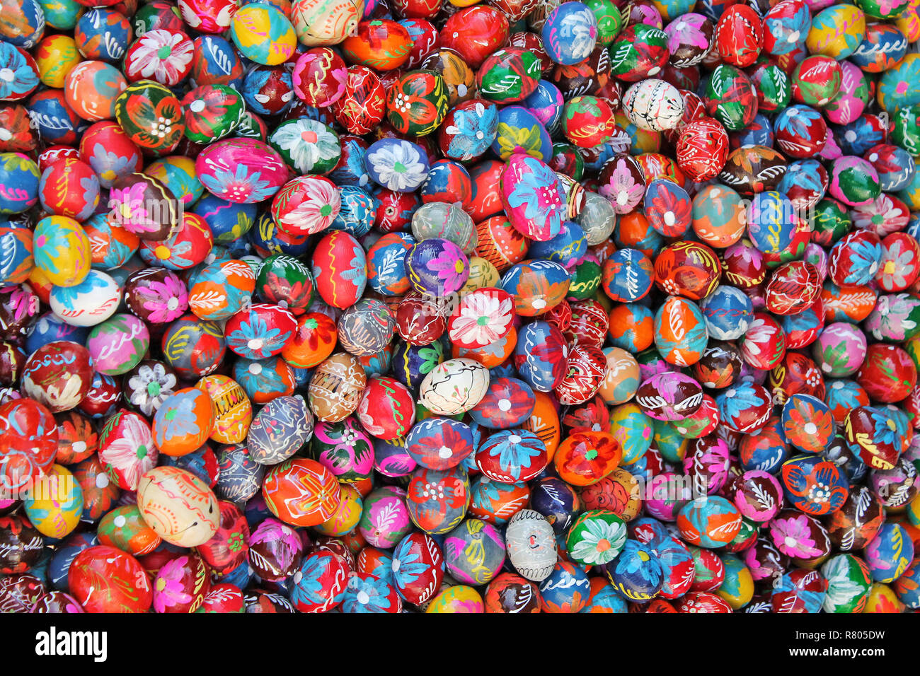 Easter eggs background. Traditional decorated easter eggs. Czech Republic. Stock Photo