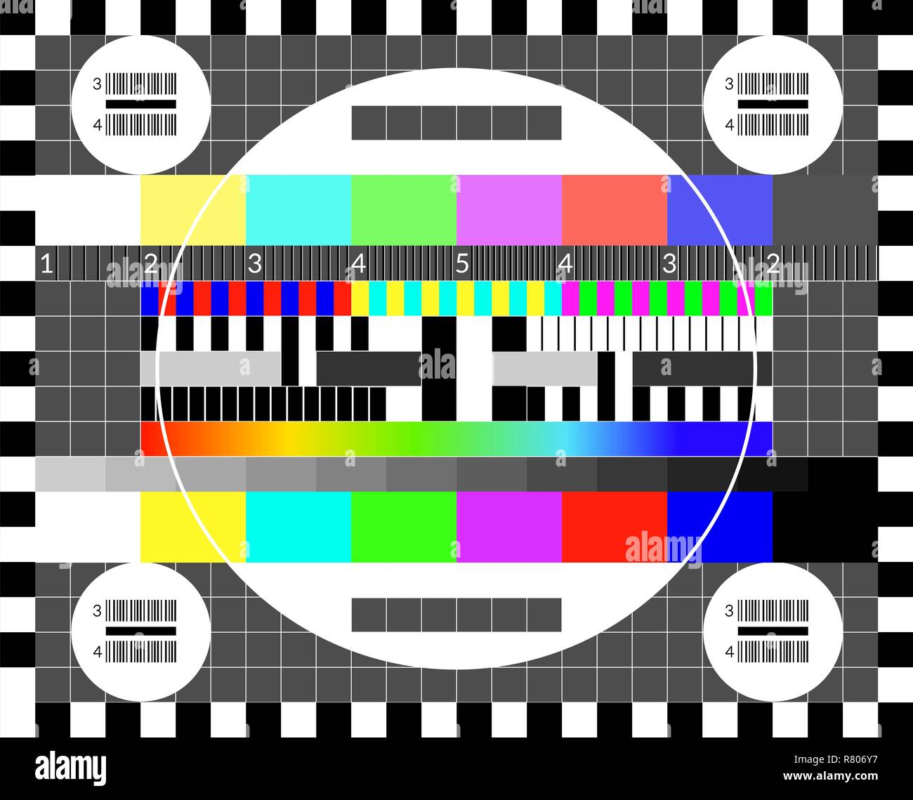 Retro tv test screen. Old calibration chip chart pattern Stock Vector