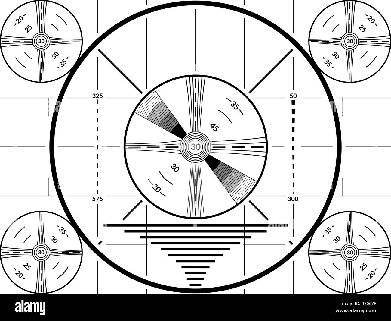 Vintage tv test screen. Black ans white television calibration pattern Stock Vector