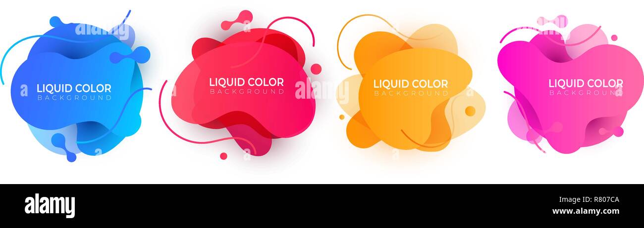 Set of plastic liquid gradient waves with geometric lines Stock Vector