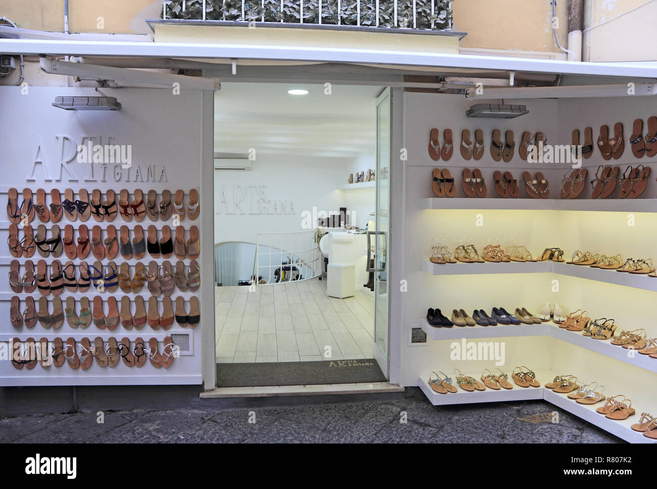 Arte Artigiana specialist sandal shop, Sorrento Stock Photo