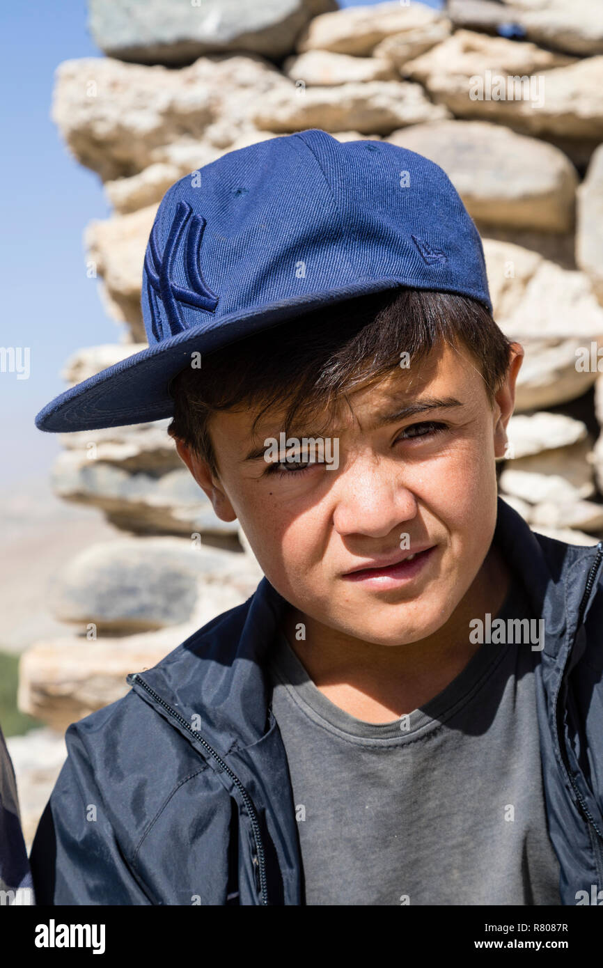 Vrang, Tajikistan August 24 2018: Portrait of a boy in Vrang in the Wakhan valley in Tajikistan Stock Photo