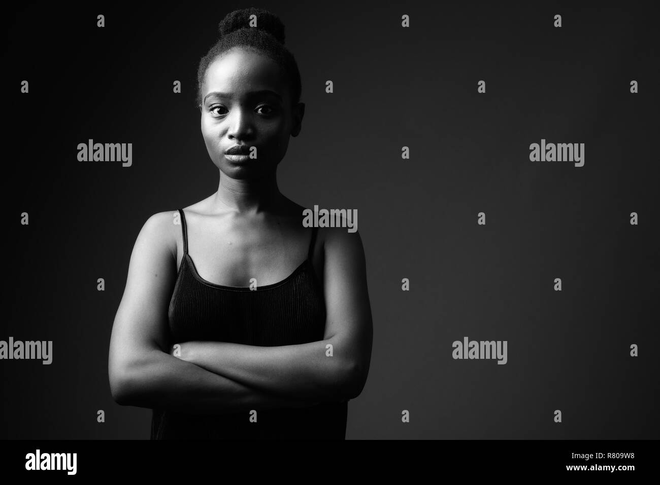 Black and white portrait of young beautiful African woman Stock Photo ...