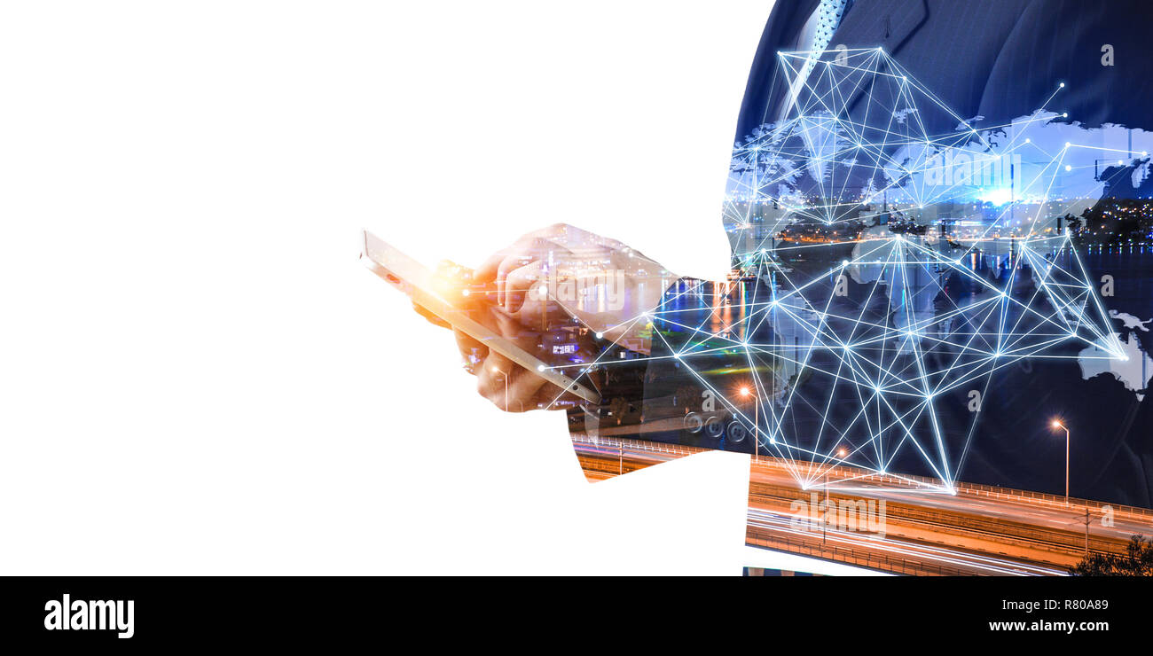 Technologies for global business. Mixed media Stock Photo - Alamy