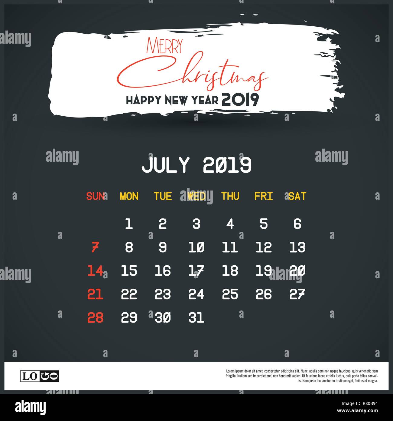 July 2019 calendar hi-res stock photography and images - Alamy