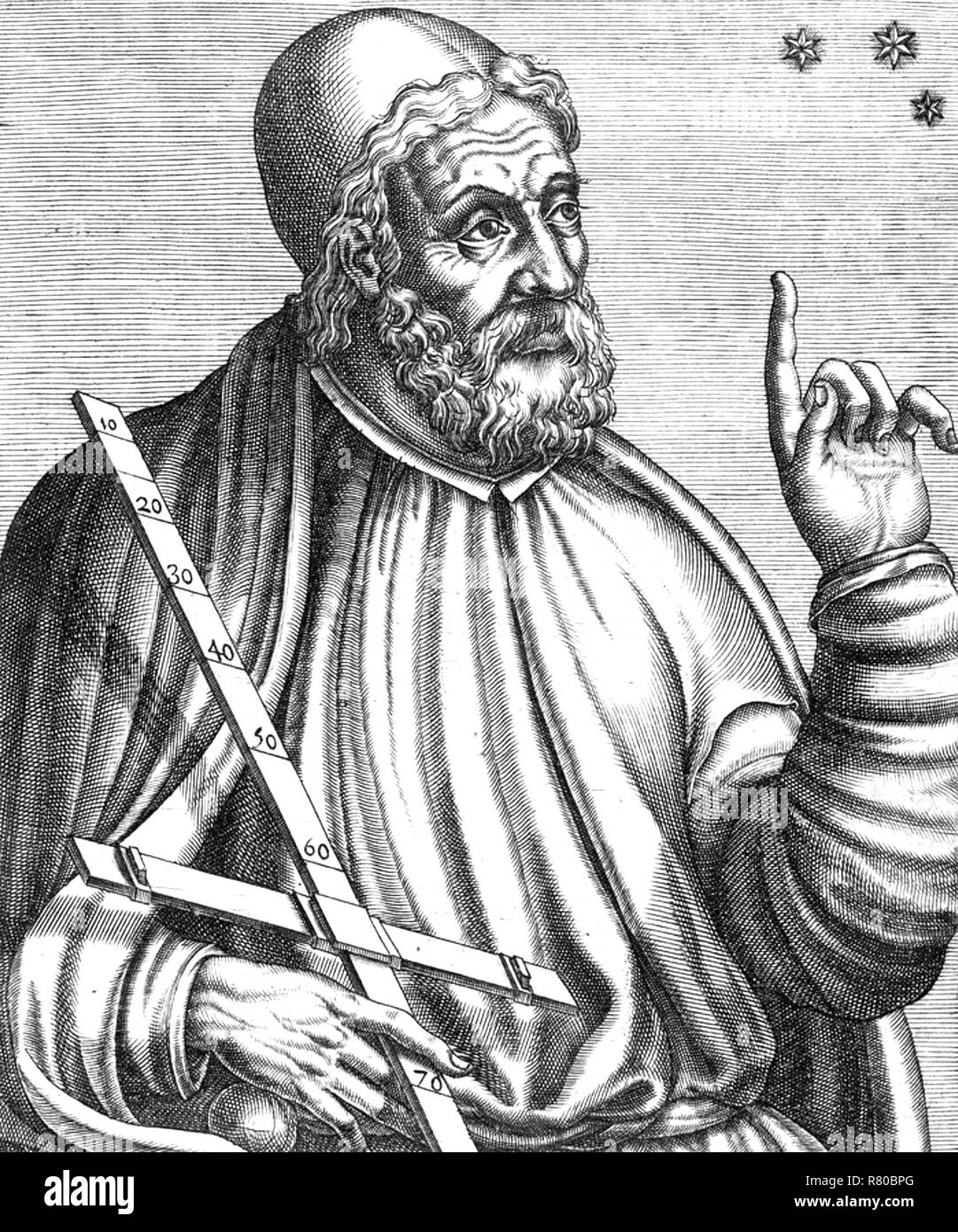 PTOLEMY (c AD100-c 170) Greco-Roman mathematician and geographer in a 1583 woodcut Stock Photo