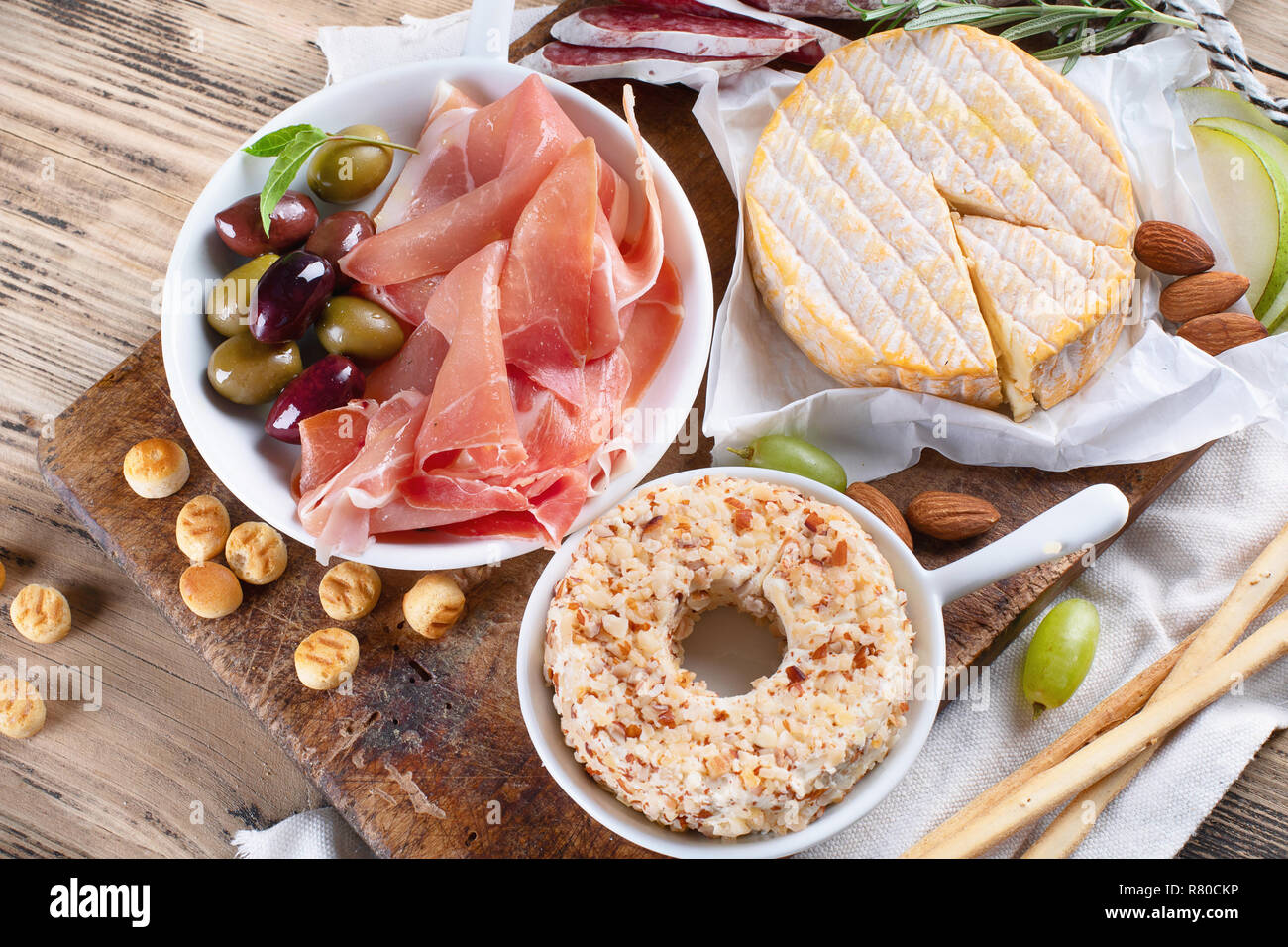 Antipasto. Italian food ingredients. Top view Stock Photo Alamy