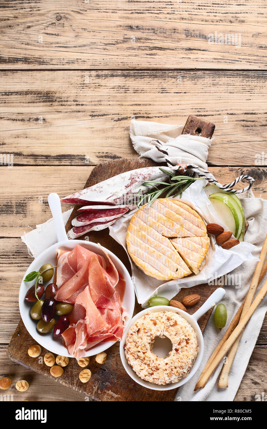 Antipasto. Italian food ingredients. Top view Stock Photo Alamy