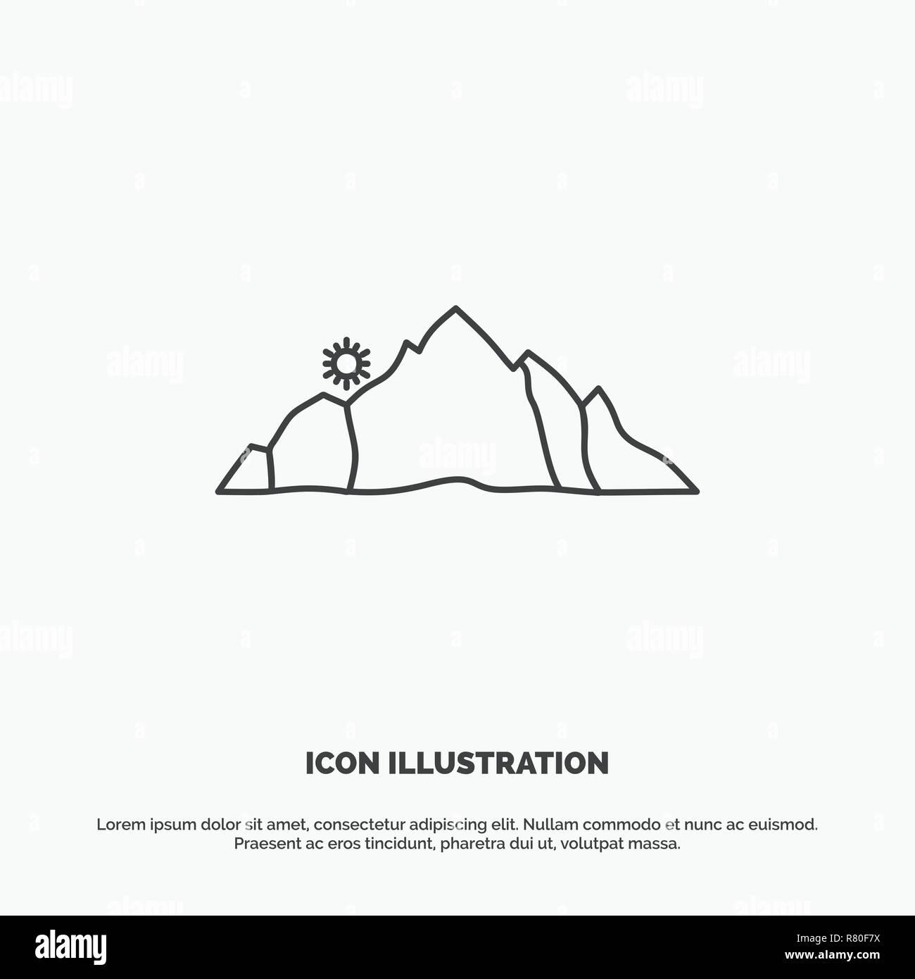hill, landscape, nature, mountain, scene Icon. Line vector gray symbol for UI and UX, website or mobile application Stock Vector