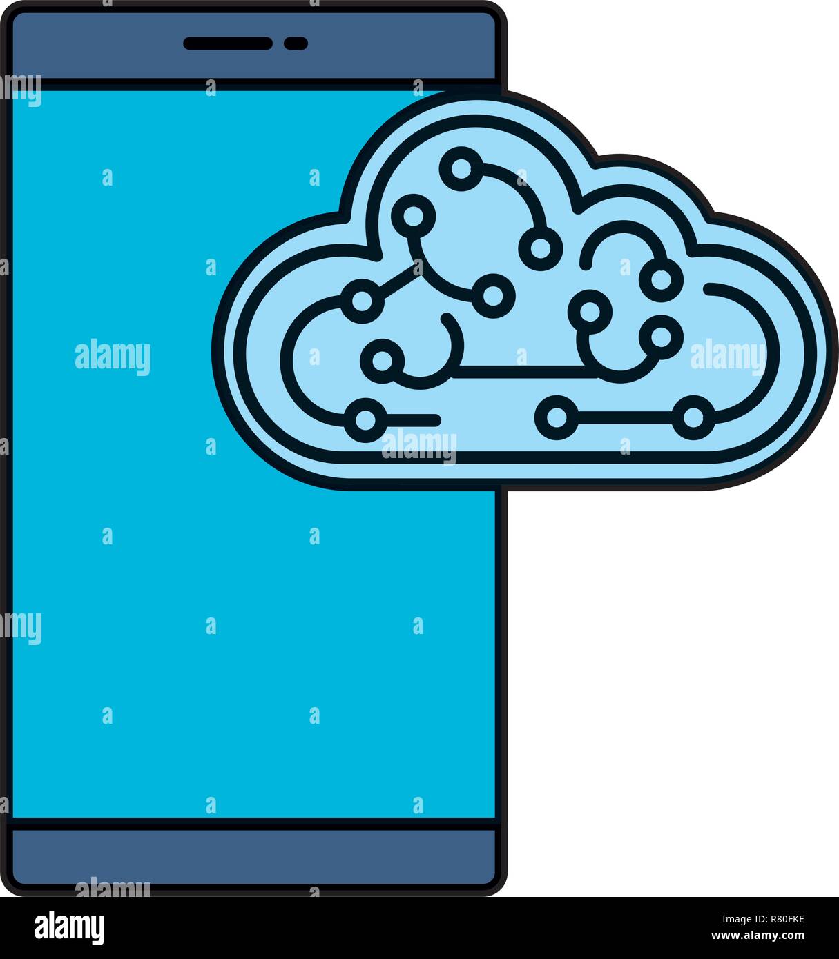 cloud computing server with circuit and smartphone vector illustration ...