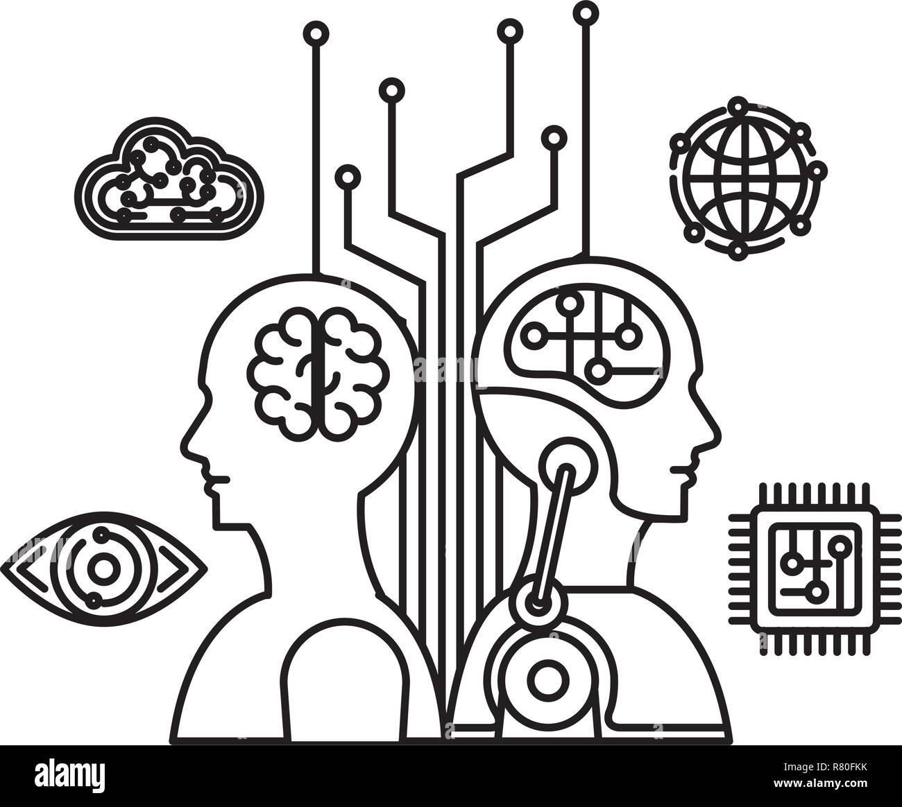 cyber humanoide profiles icons vector illustration design Stock Vector