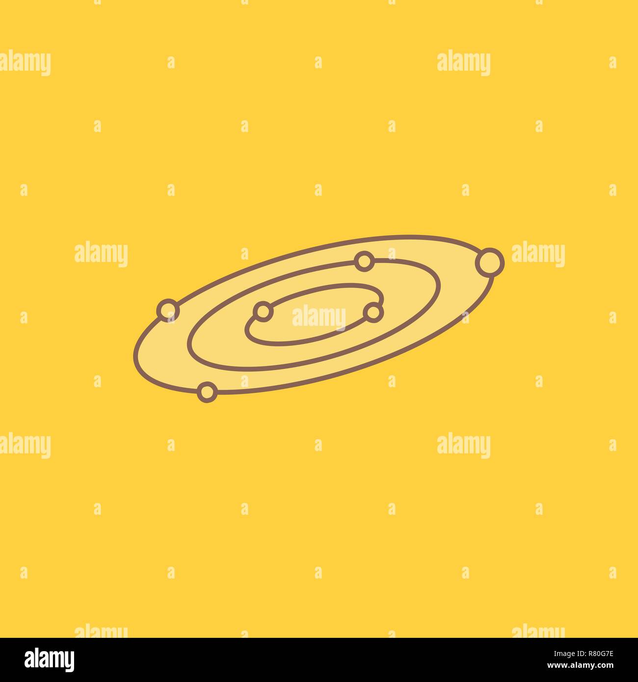 Galaxy, astronomy, planets, system, universe Flat Line Filled Icon. Beautiful Logo button over yellow background for UI and UX, website or mobile appl Stock Vector