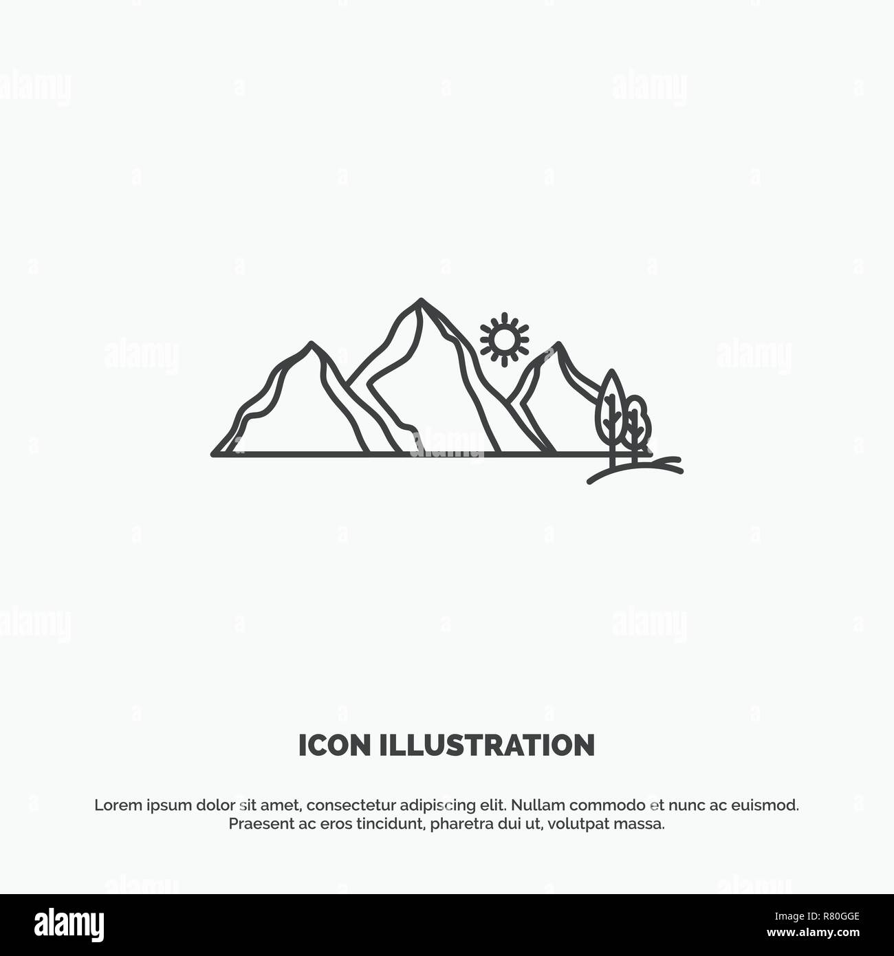 hill, landscape, nature, mountain, scene Icon. Line vector gray symbol for UI and UX, website or mobile application Stock Vector