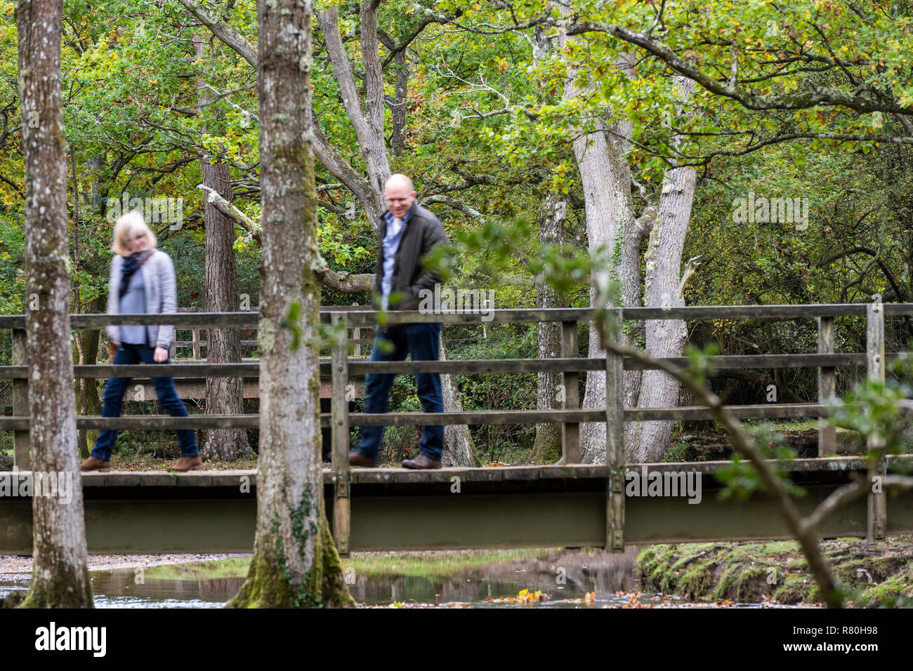 Brockenhurst, England October 23, 2018 Puttles bridge with hikers