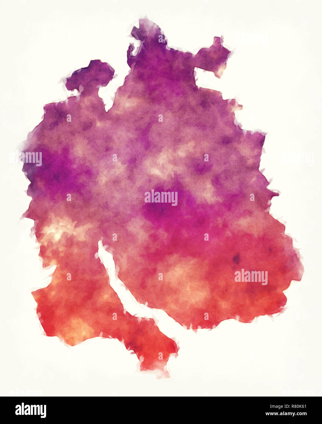 Zurich canton watercolor map of Switzerland in front of a white background Stock Photo