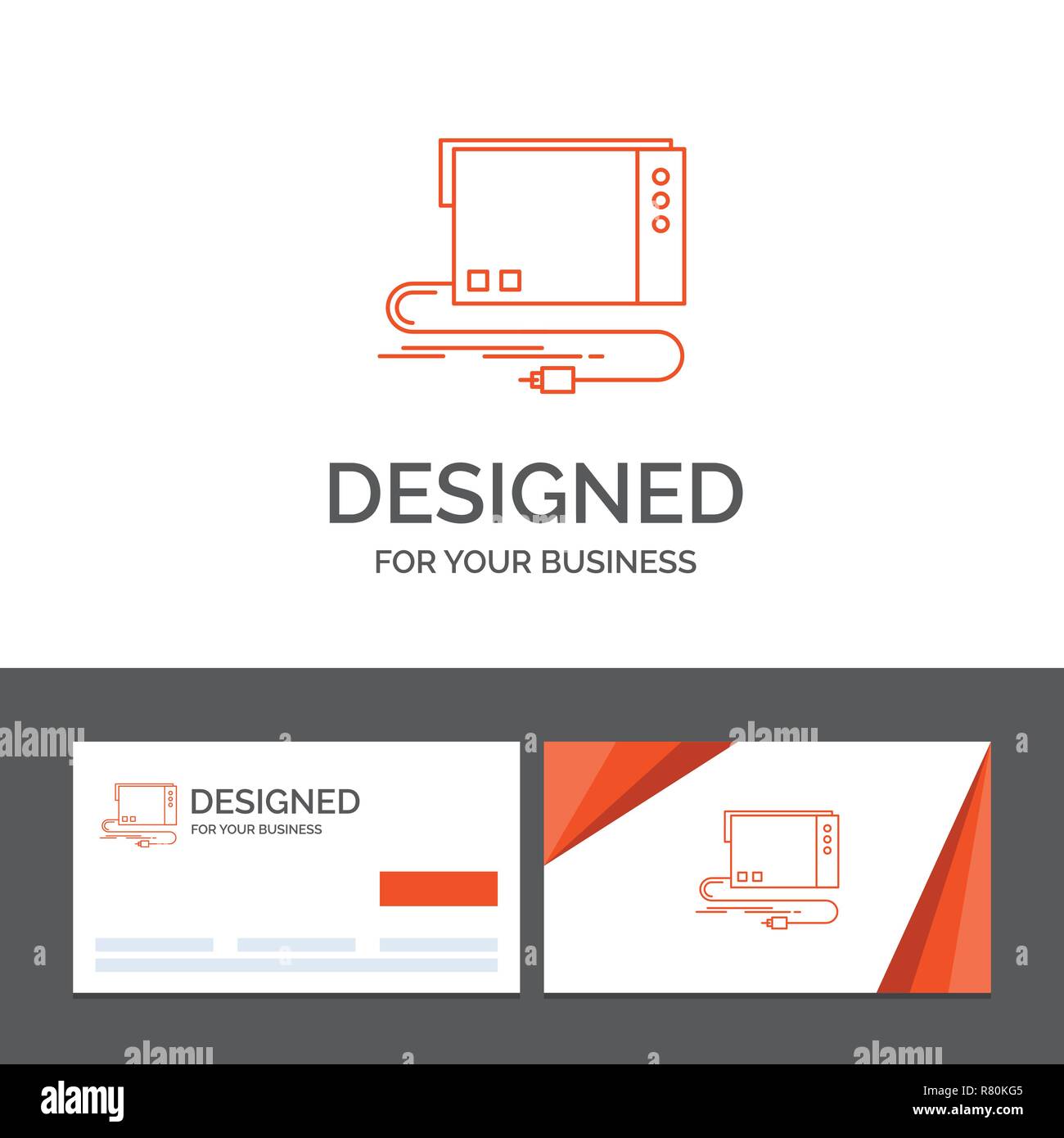 Business logo template for audio, card, external, interface, sound. Orange Visiting Cards with Brand logo template Stock Vector