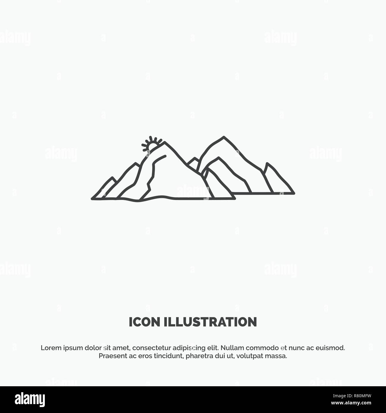 mountain, landscape, hill, nature, scene Icon. Line vector gray symbol for UI and UX, website or mobile application Stock Vector