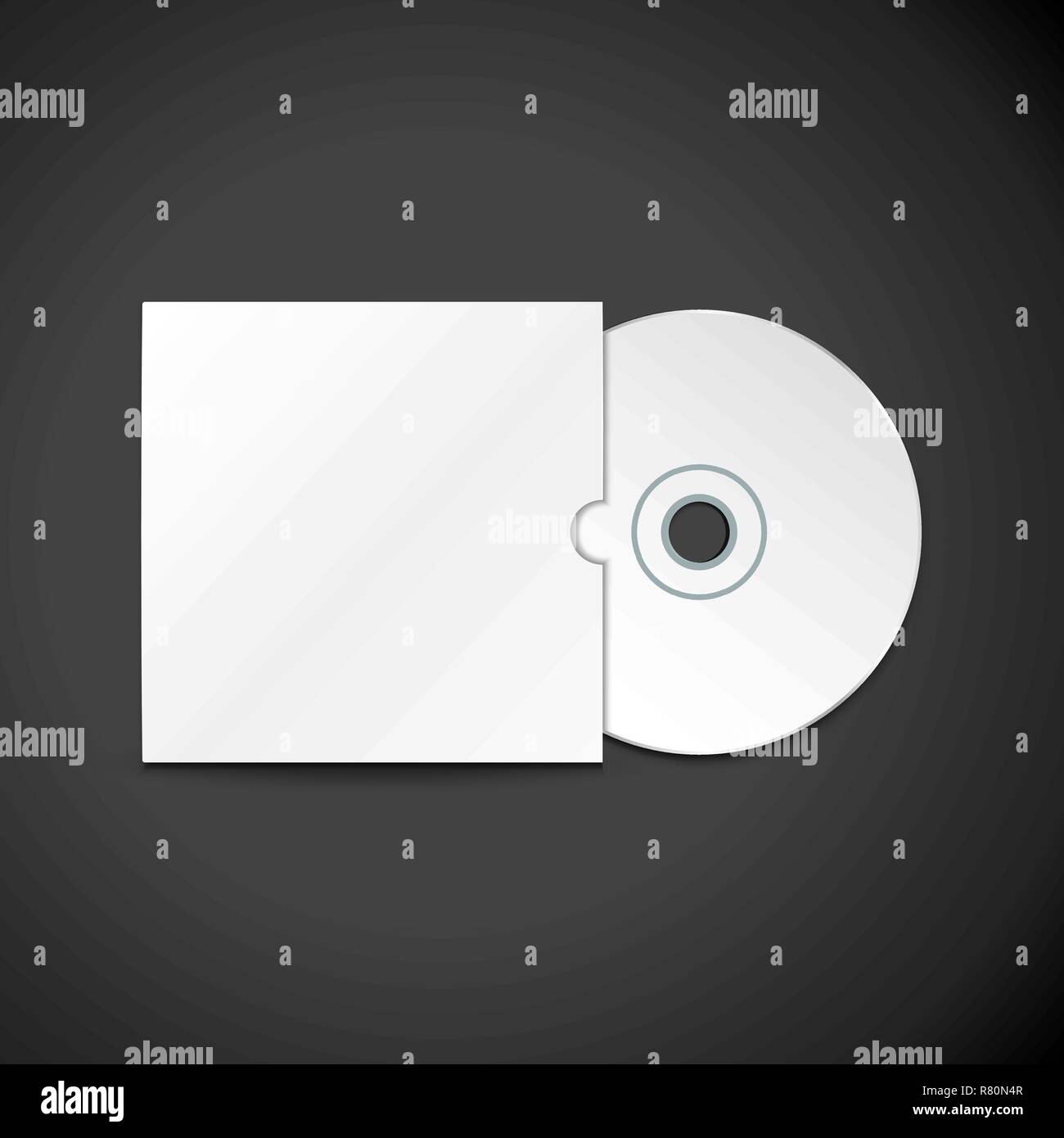 vector white paper compact disc cover mock up blank CD realistic illustration with shadow template design isolated on dark background Stock Vector