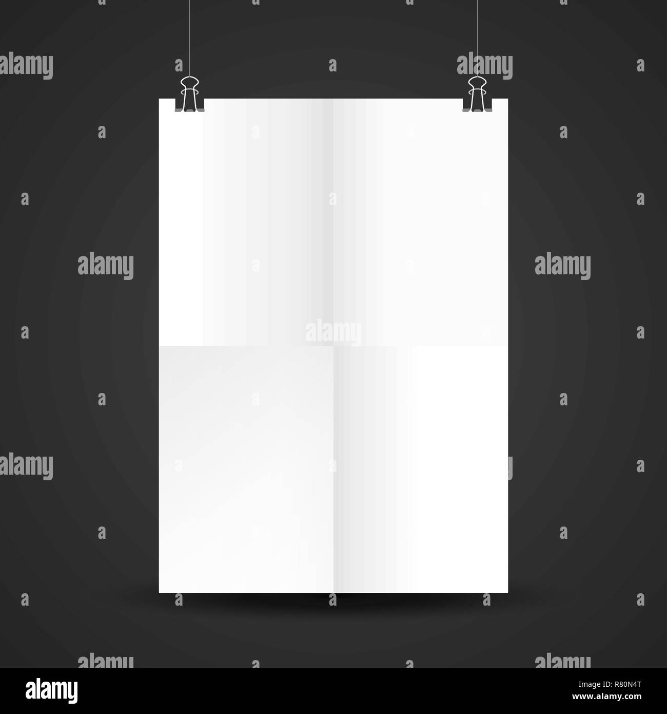 vector white hanging paper clip mock up blank poster with folds