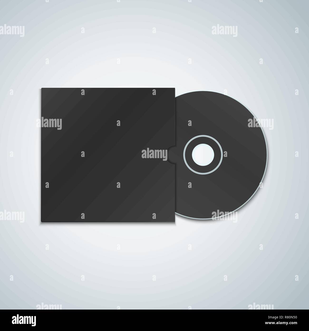 vector black paper compact disc cover mock up blank CD realistic illustration with shadow template design isolated on light background Stock Vector
