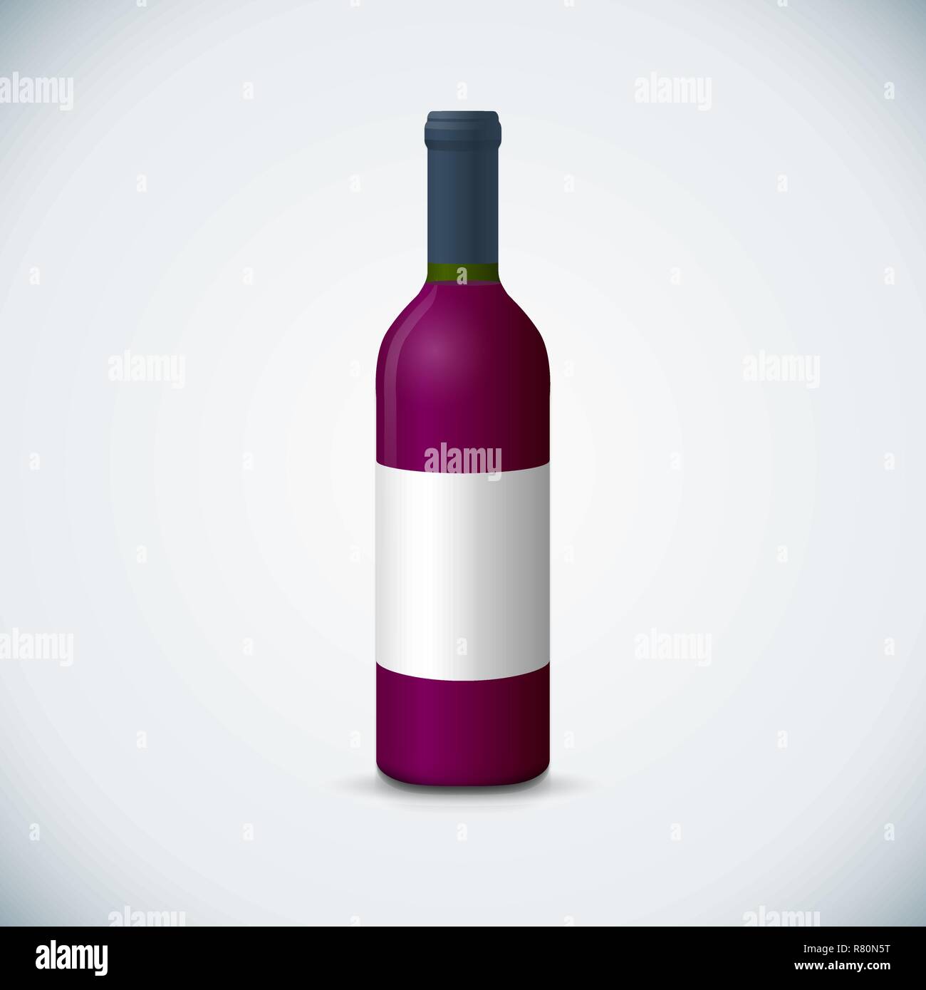 vector mock up red vinous glass blank wine close bootle with cap white label illustration realistic with shadow template design isolated on dark backg Stock Vector