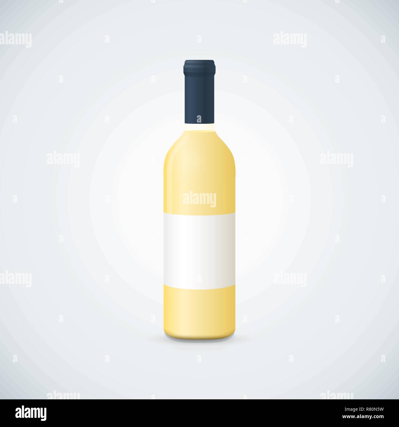 vector mock up white glass blank wine close bootle with cap white label illustration realistic with shadow template design isolated on dark background Stock Vector