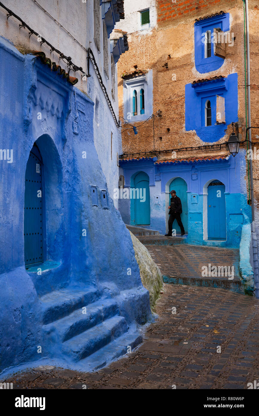 Morocco, Chefchaouen, Blue City, Medina, traditional blue and ochre