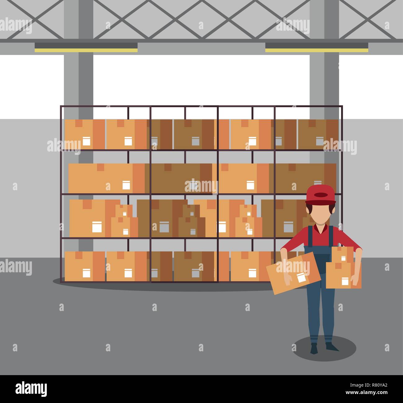 Courier working in warehouse Stock Vector