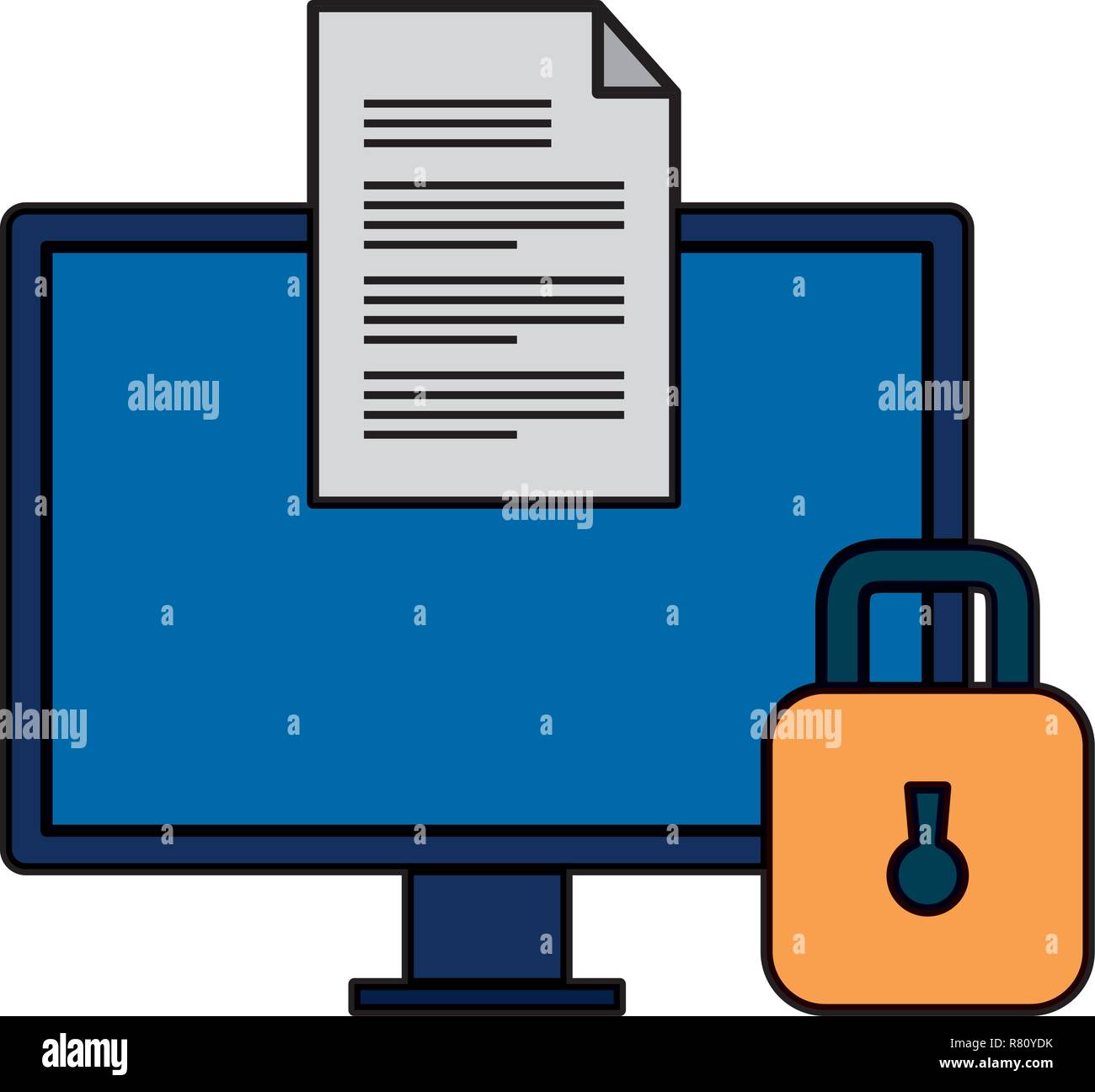 computer desktop with document and padlock vector illustration design ...