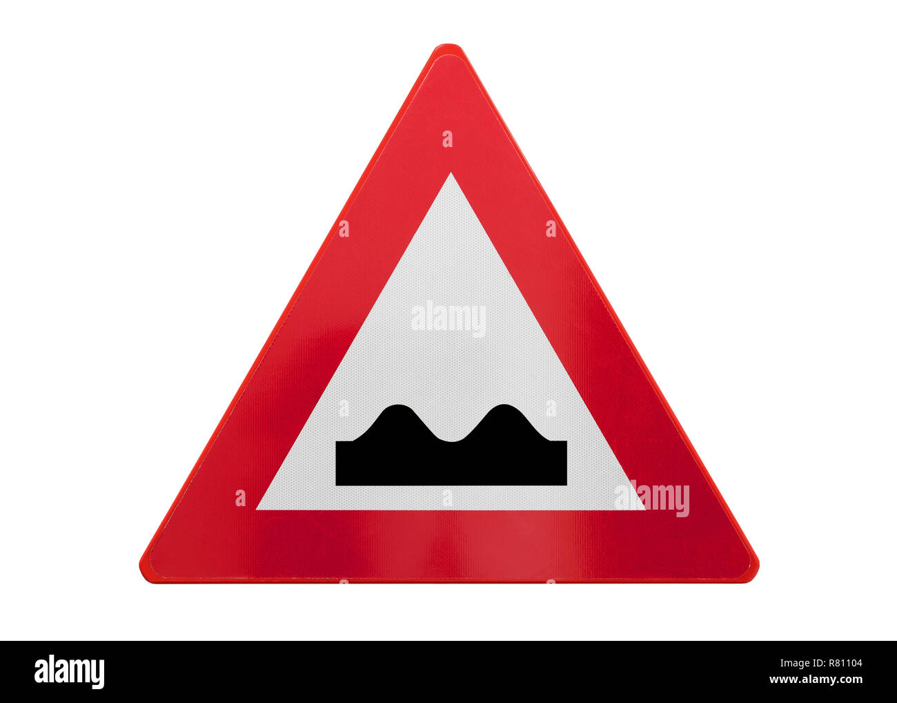 Traffic sign isolated - Bumpy road ahead - Isolated on white Stock Photo