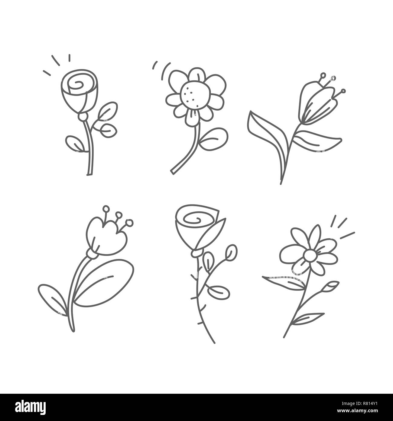 Floral vector set. Collection of doodle flowers . Hand drawn isolated ...