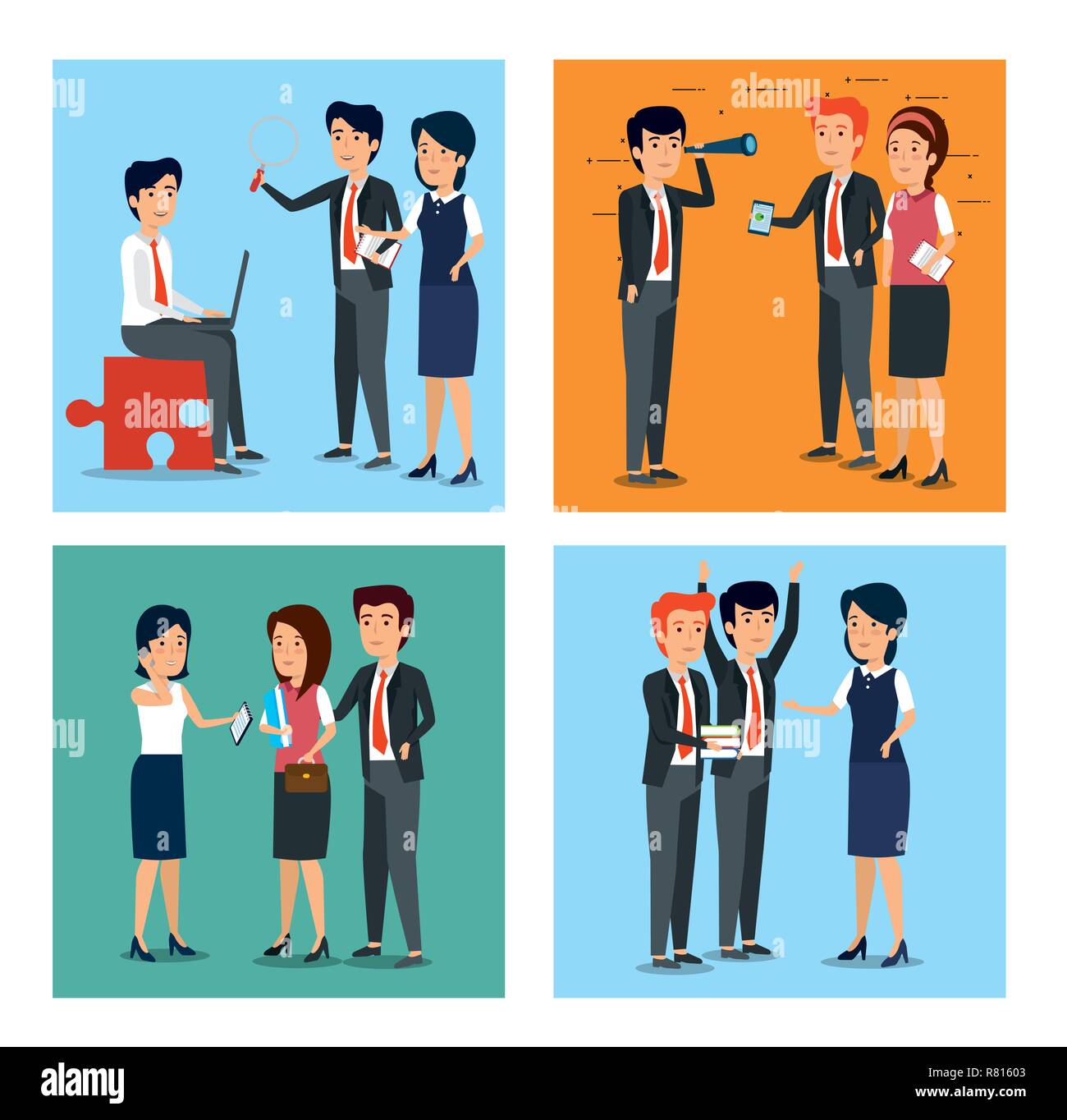 set businesswomen and businessmen strategy teamwork plan Stock Vector ...