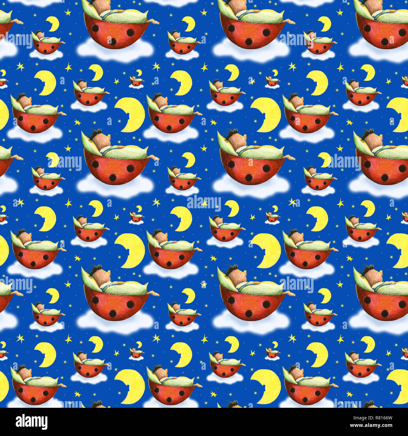 Wallpaper, wrapping paper, seamless pattern, lucky beetles dream in the starry sky, Germany Stock Photo