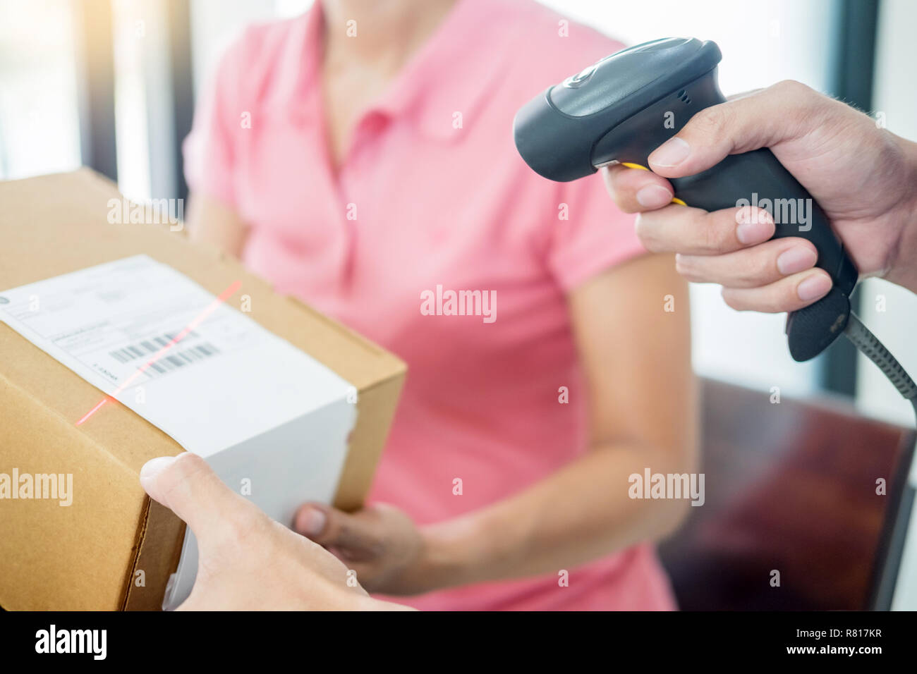 Courier Hands Business Woman Work At Home Office Checking Parcel