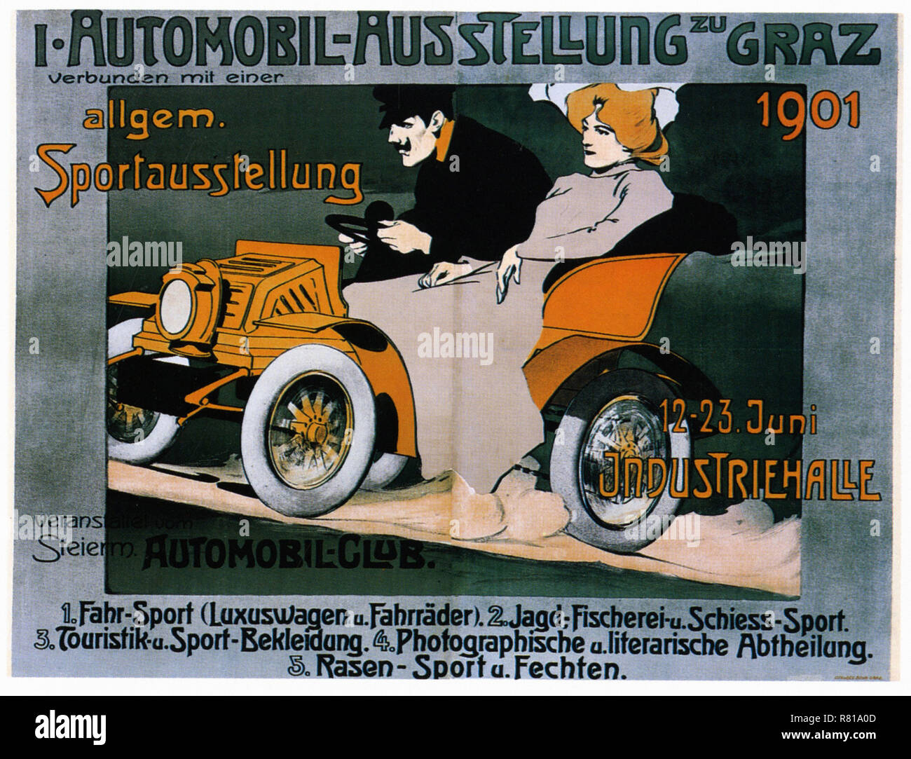 Graz Auto Show 1901 - Vintage car's advertising poster Stock Photo - Alamy