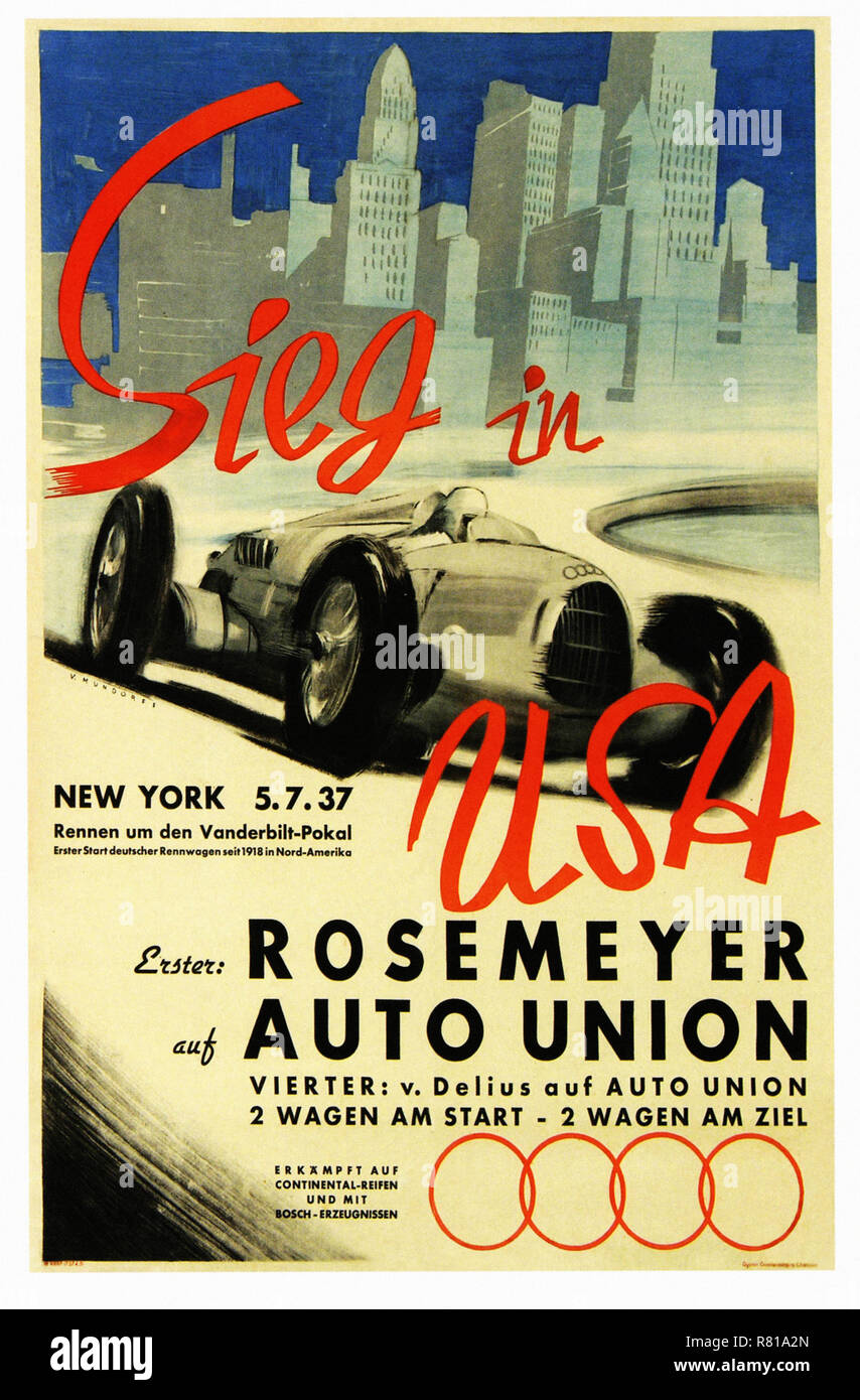 Auto Union Enjoys Victory In The Usa 1937 Vintage car's advertising