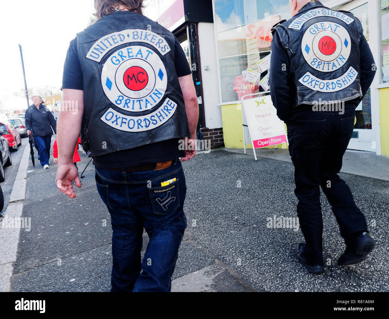 United Bikers Motorcycle club on tour in Cornwall UK Stock Photo