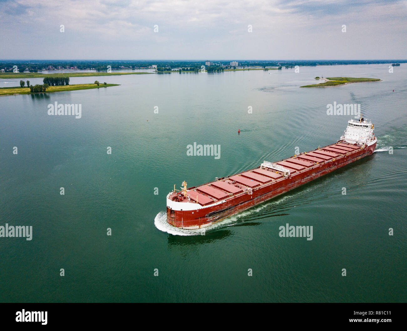 Cargo ship near the Port of Montreal on the St-Lawrence River Stock Photo